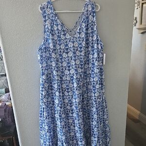 Sonoma Blue and White Floral Midi Dress